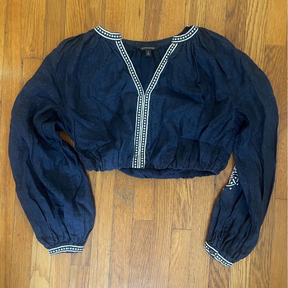 Banana Republic Dark Blue Embroidered Top